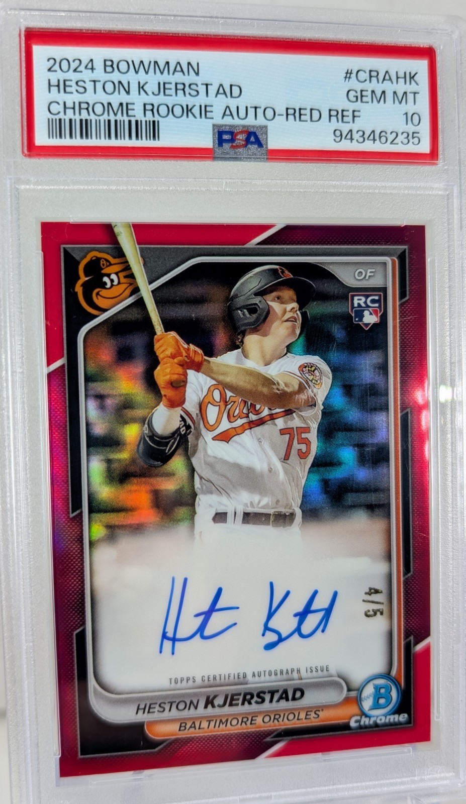2024 Bowman Chrome Red Refractor Rookie Auto Heston Kjerstad 4/5 PSA 10 #CRA-HK