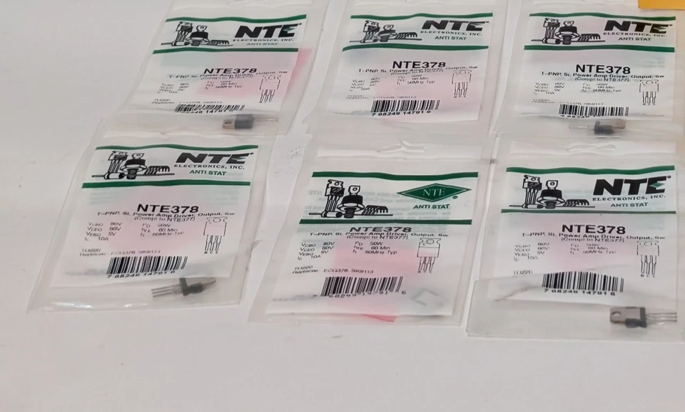 (6) NTE Electronics NTE378 T-PNP, Si, Power Amp Driver, Output, Sw, Anti-Stat - Image 2 of 4
