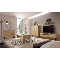 Wohnzimmer Wohnwand Anbauwand Set Eiche Tv Lowboard Couchtisch Highboard Kommode