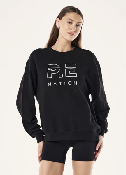 PE Nation Women’s ‘Heads Up’ Black Logo Sweatshirt Organic Cotton S Crew Neck