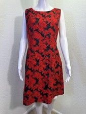 Womens Sz 14 Tommy Hilfiger Red Black Floral Jacquard Dress