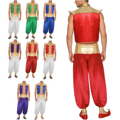 Mens Arab Prince Dress-up Show Costume Harem Pants Outfits Uniform Top Fancy