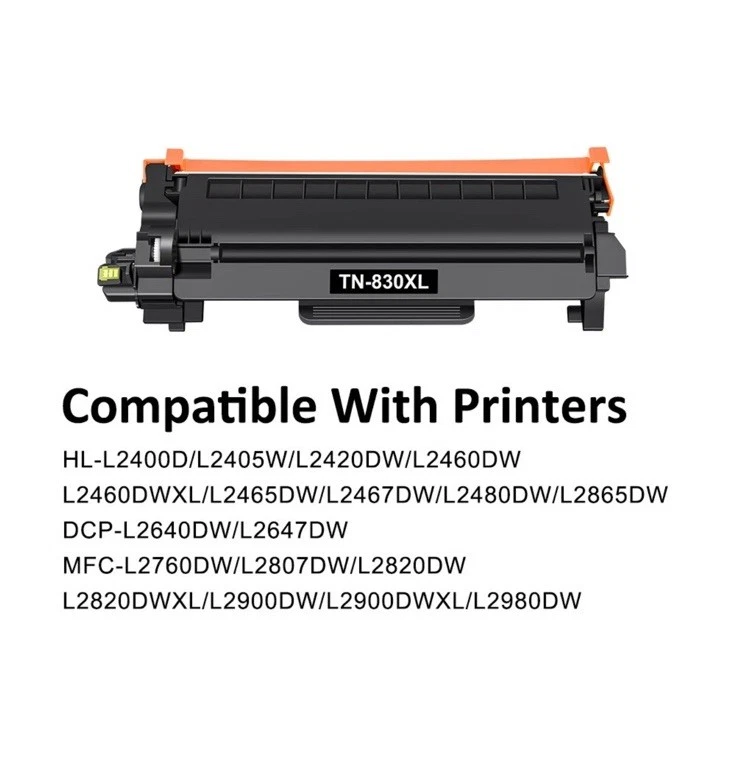 2PK TN830XL Toner Compatible for Brother TN830 XL DCP-L2647DW HL-L2405W L2460DW - Image 2 of 4