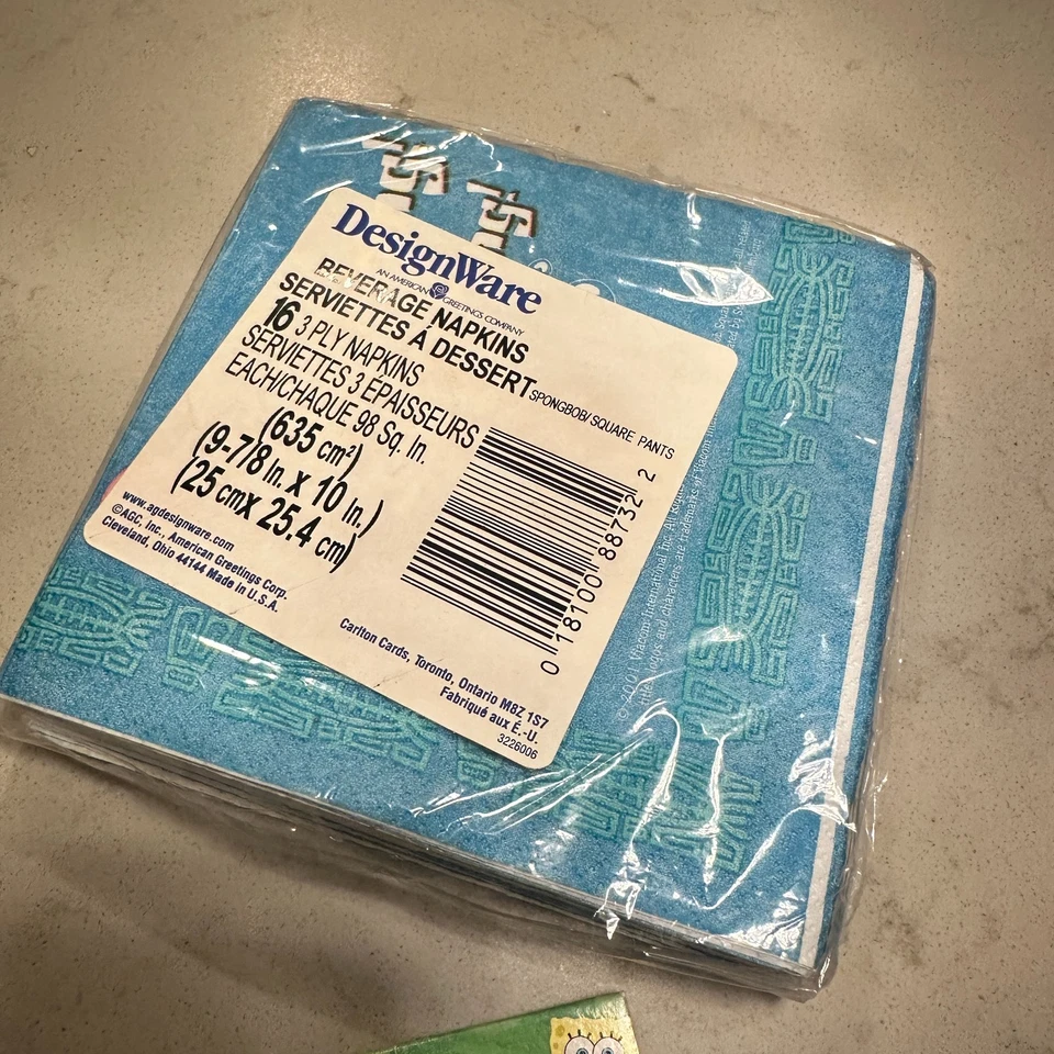 Vintage 2001 Spongebob Birthday Party Supplies New Banner Napkins Invitations - Image 4 of 4