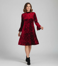 Lauren Conrad Runway Dress Womens Medium Burgundy Velvet Swing 3/4 Bell Sleeve