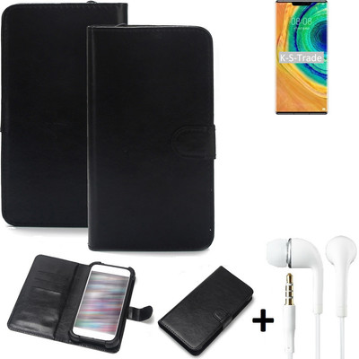 Schutz Hülle für Huawei Mate 30 Pro 5G + earphones Wallet Case + Bumper schwar