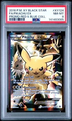 2016 POKEMON XY BLACK STAR PROMO RED & BLUE COLL FULL ART/PIKACHU EX PSA 8