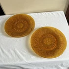 SET OF 2 Vintage Tiara Sandwich Glass Dinner Plates 9” Amber Daisy Indiana Glass