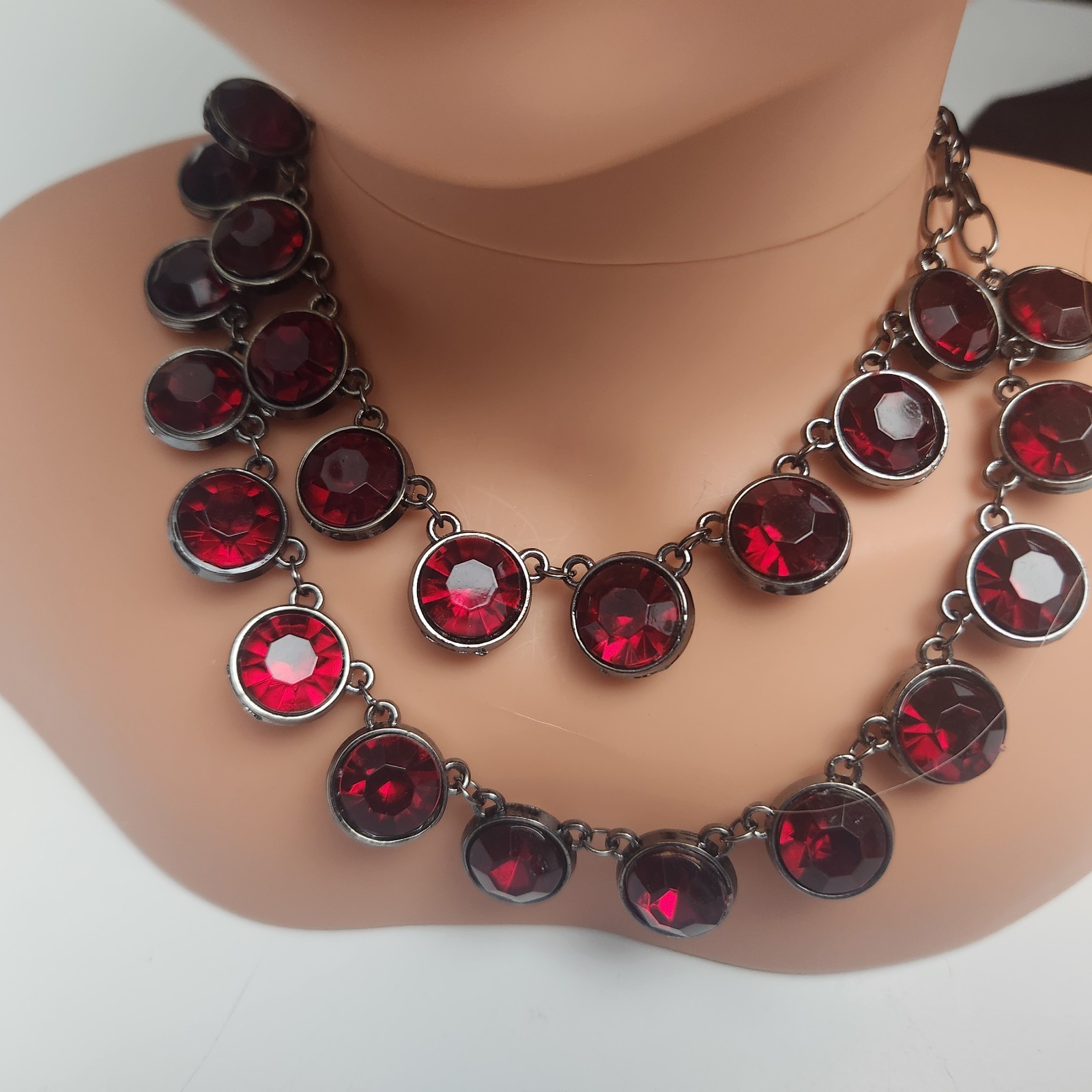 Vintage Ruby Red Rhinestone Statement Necklace 21… - image 2