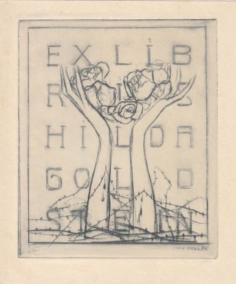 Exlibris Bookplate Radierung Max Pollak 1886-1970 Hände Rosen Dornen