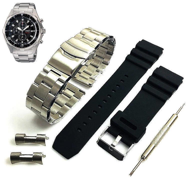 Steel Silicone Replacement Watch Band Fits Casio AMW 330 AMW330D