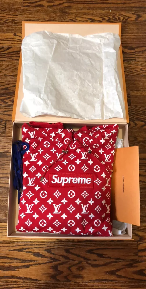 Louis Vuitton Supreme Red Monogram Box Logo Hoodie