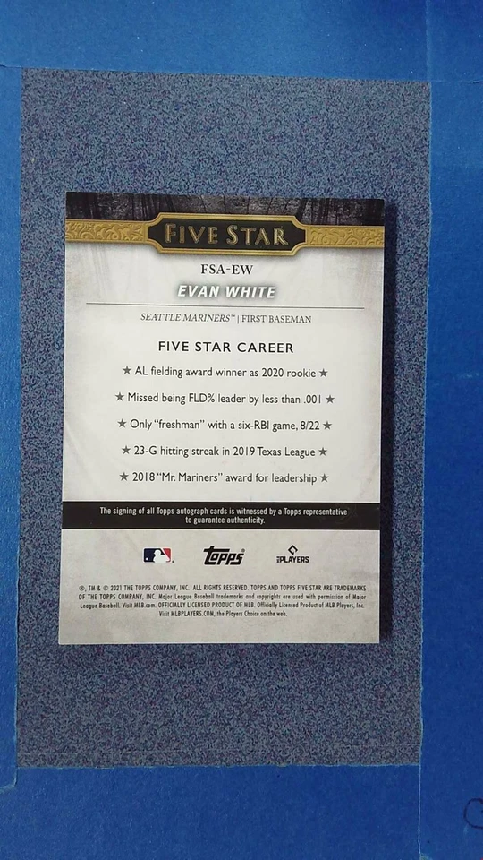 2021 Five Star EVAN WHITE RC Auto Seattle Mariners ~JU25B-B - Image 2 of 2