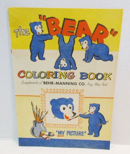 THE BEAR COLORING BOOK c. 1959 BEHR-MANNING CO. PREMIUM PROMO UNUSED BARNEY BEAR - Afbeelding 1 van 3