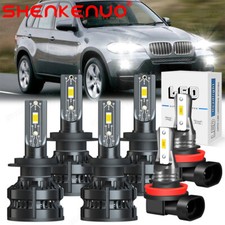 For BMW X5 2007-2013 LED Headlight Hi/Low Beam Fog Light Bulbs 6000K White Combo