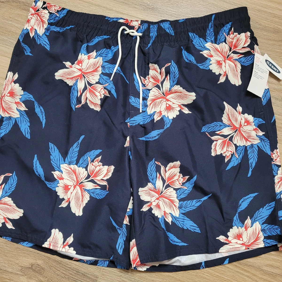 Old Navy Swim Trunks Mens XL Blue Floral 8