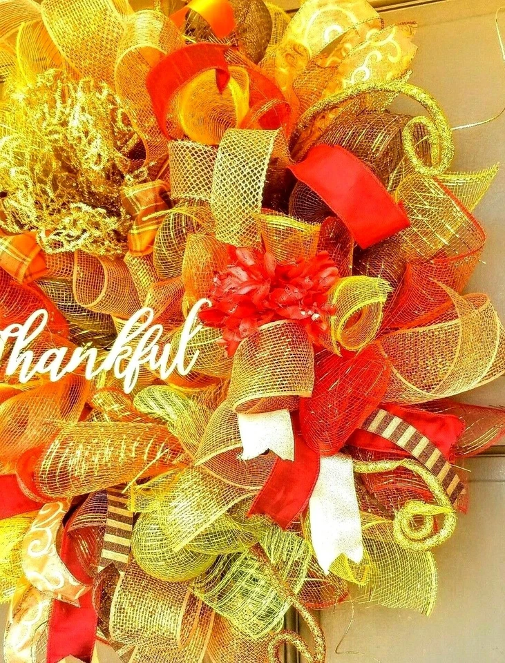 Corona grande de 24" otoño otoño otoño puerta delantera oro decoración hecha a mano Foto 2 de 4