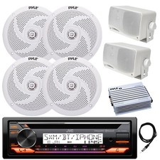 JVC Marine Bluetooth CD Receiver, Amp, 4x 6.5"  2x 3.5" White Speakers, Antenna