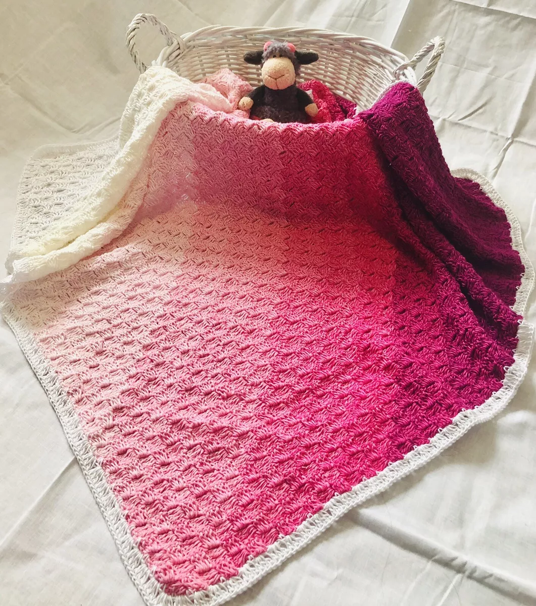 Pink and white crochet clearance blanket