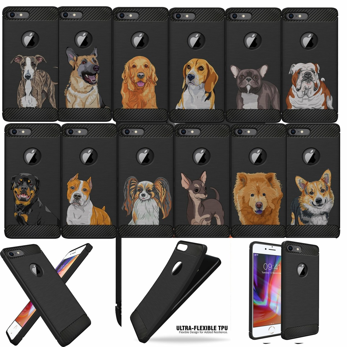 For iPhone iPhone Case with Dog Designs Slim Black Flexible TPU Cover
