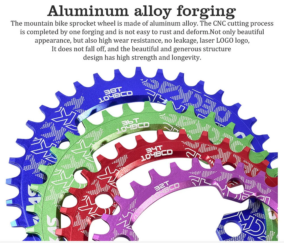 Bicicleta de montaña MTB 104BCD redondo ovalado estrecho ancho plato 32T 34T 36T 38T Foto 3 de 4