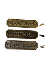 LOUNGE  Door Sign NAME PLATE + SCREWS SOLID POLISHED BRASS ANTIQUE BRONZE NICKEL