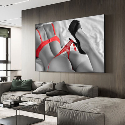 Sexy Woman Red Lingerie Canvas Painting Canvas Wall Art Posters & Prints  Picture
