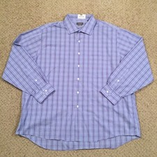 Van Heusen Shirt Mens 18.5 Purple Plaid Long Sleeve Button Up Flex