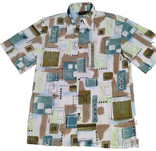 VTG MONZINI COLLECTION Men Medium Abstract Camp Shirt Made In USA EUC
