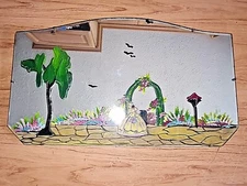 ANTIQUE 1930S ART DECO HAND PAINTED FRAMELESS CRINOLINE ARCH TOP MIRROR 