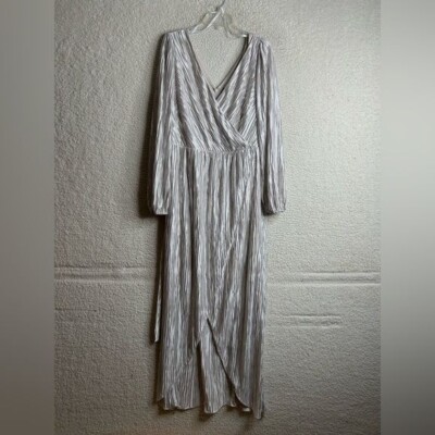 white christmas dresses Sara Long Sleeve Split Satin Dress in Champagne main image 1
