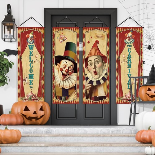 Tiamon 4 Pcs Vintage Halloween Carnival Banner Circus Carnival Party Supplies... - Picture 6 of 7