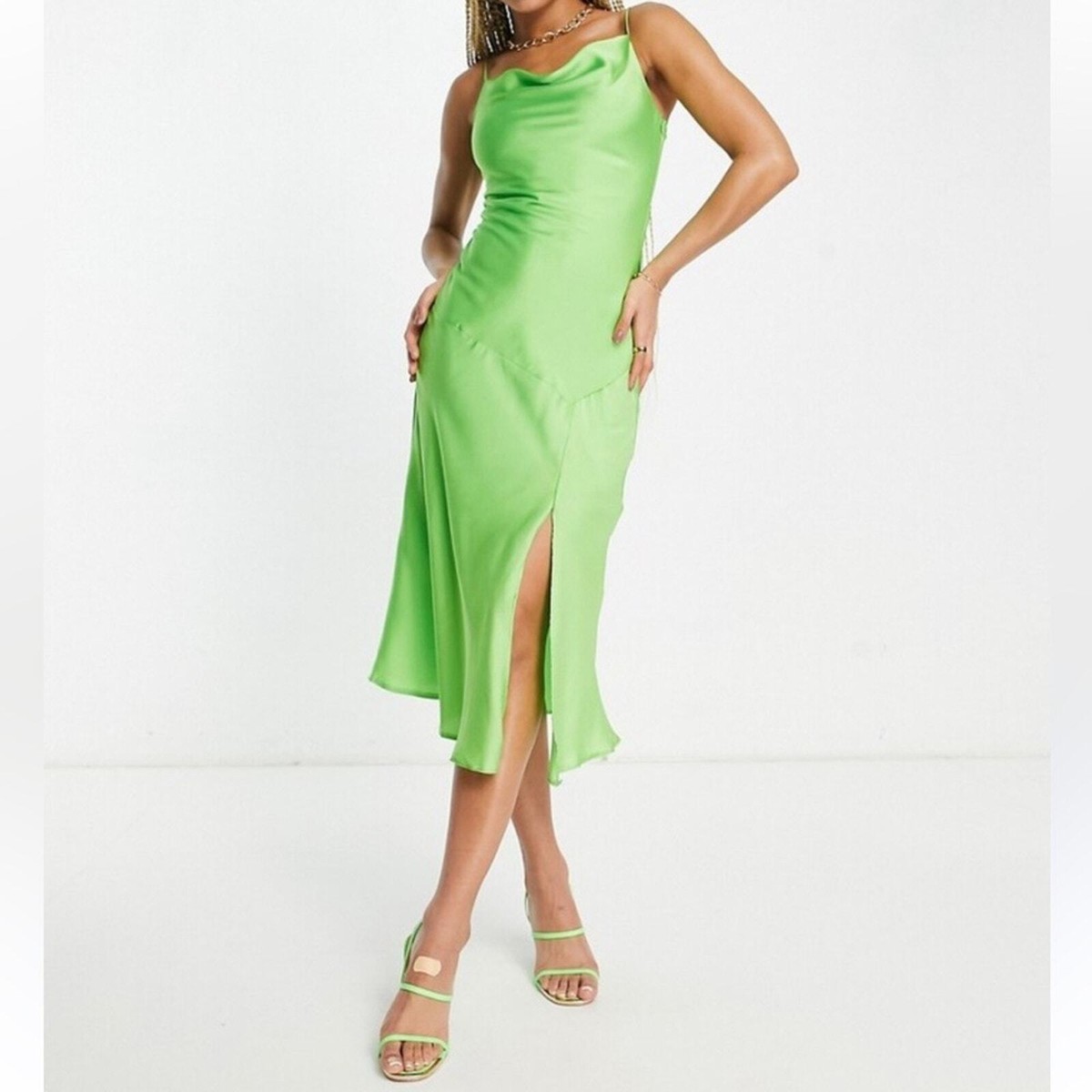 green emerald velvet dress Jodie V Neck Slip Chartreuse Dress – shoprodeodrive main image 1
