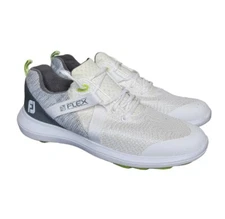 FootJoy FJ Flex Spikeless Golf Shoes Lace Up White Gray Green 56101 Size 10 M