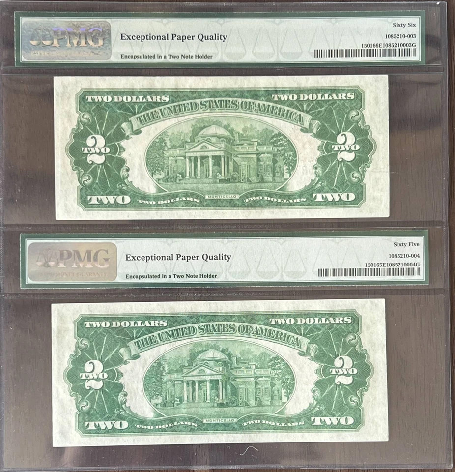 1928 $2 Small Legal Tender Notes Consecutive Notes #1501 PMG 66 & 65 Tate Mellon - Image 2 of 2
