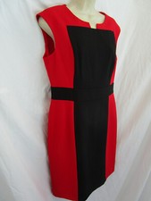 Designer Calvin Klein Red & Black Colorblock Career Secretary  Dress 10