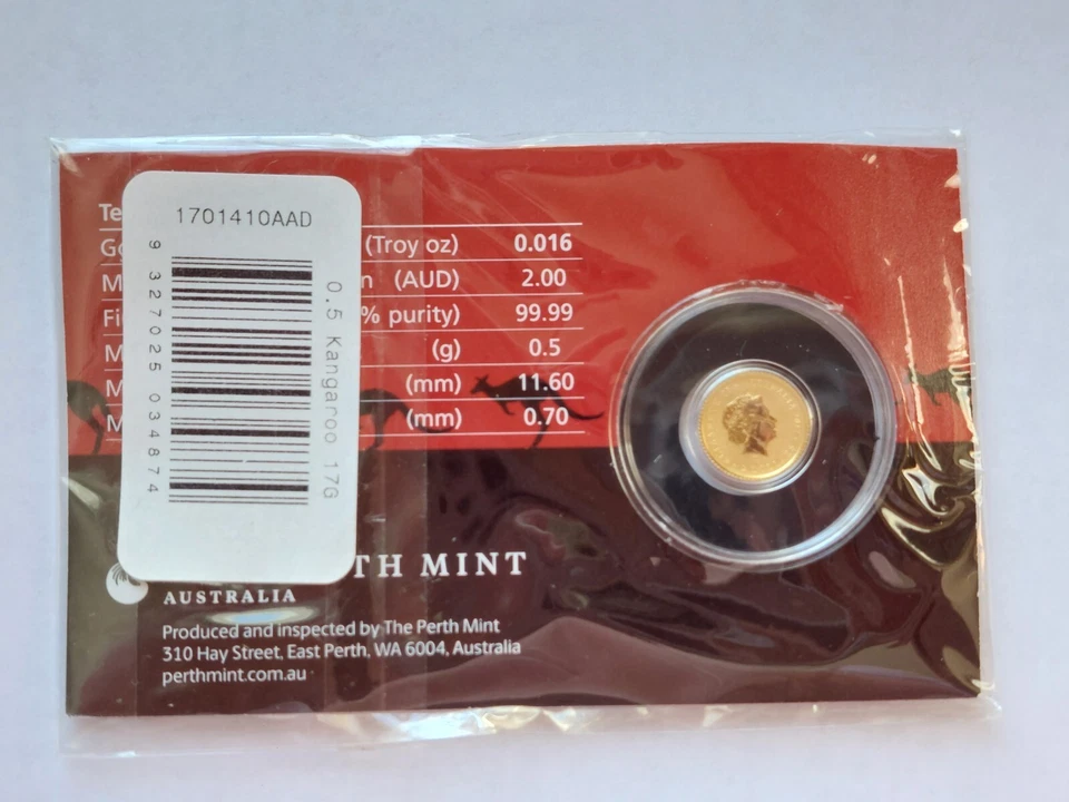 2017 Australian Mini Roo 1/2 Gram .9999 Gold Bullion Kangaroo $2 Coin Sealed OGP - Image 4 of 4