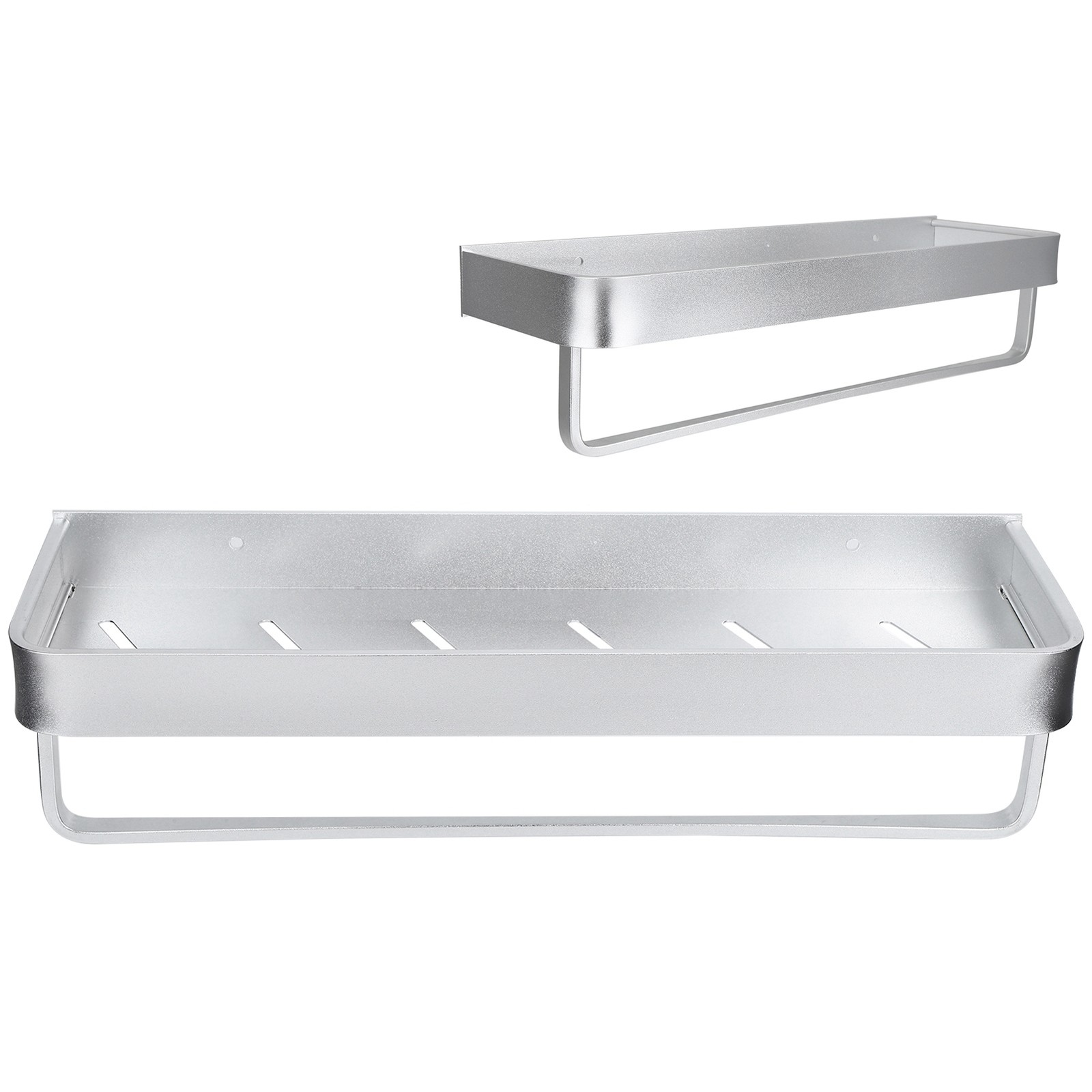 Space Aluminum Wall Mounted Shelf Punch Hole Mounting Storage Rack 40cm With Rod