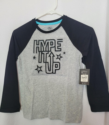 Boys Athletic Hype It Up Raised Long Sleeve Black Grey Shirt Size 7/8