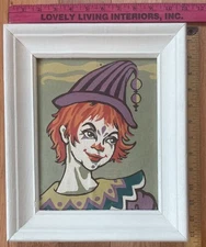 Pair Clown Pixie Jester Paintings on Board Vintage