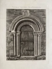 1815 Antique Print; Cranfield Church North Door, Bedfordshire after Fisher
