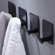 DELITON 4 Pack Adhesive Towel Hooks Stainless Steel Matte Black
