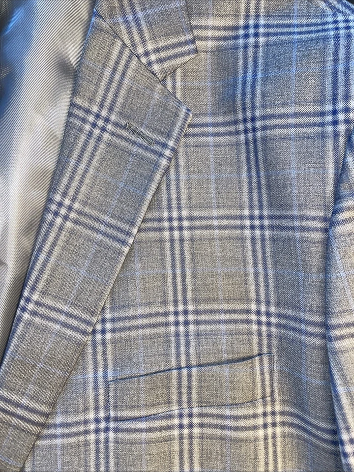 PRONTO UOMO PLATINUM 48R Wool Gray and Navy Windowpane Blazer Jacket - Image 3 of 4