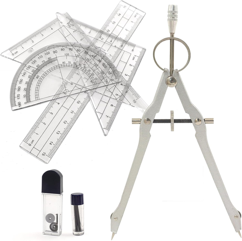 Math Compass Geometry Drafting Compass Kit with Ruler Protractor Set Squares and - Picture 7 of 12