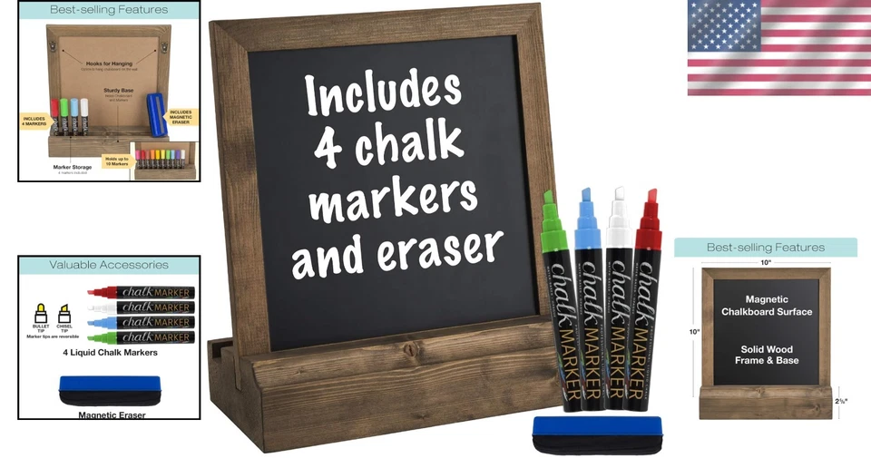 Sturdy 10x10 Magnetic Rustic Chalkboard - Includes 4 Markers for Versatile Use - Image 2 of 4
