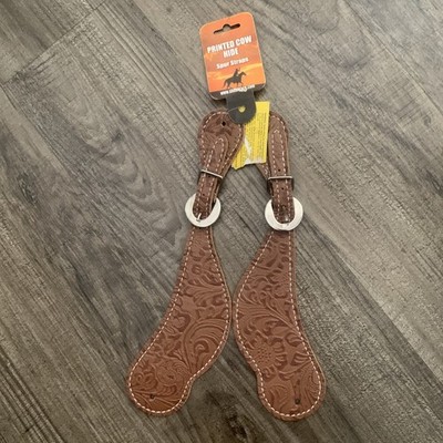 shiloh tack printed cow hide spur straps brown new