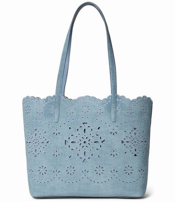 Kate Spade デニムブル ートートバッグ Kate Spade Large Blue Perforated Cutout Denim Tote Bag Do It All