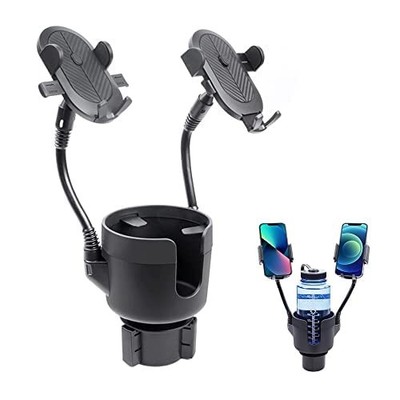 JINKEY Dual Cup Holder Phone Mount Car, 2-in-1 Adjustable Gooseneck 360°