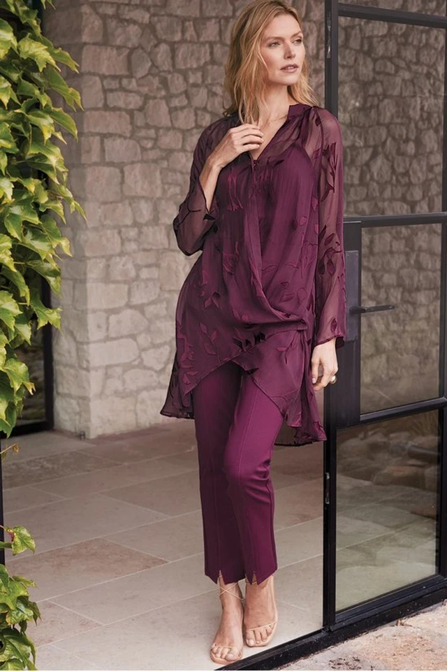 Мягкое окружение шелк бархат цветочный туника верхний женщин PL вино - Изображение 2 из 4