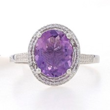 NEW Amethyst Solitaire Ring - 925 Sterling Silver Band Women's Halo 7.25